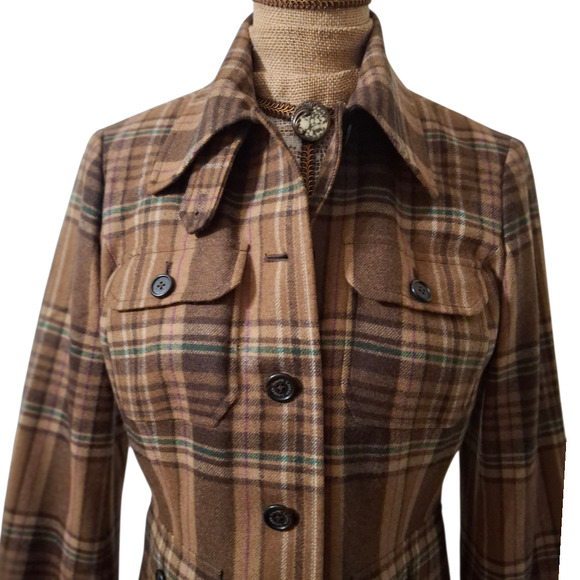 Lauren Ralph Lauren Wool Tan Tartan Plaid Blazer size 8 - Picture 3 of 8